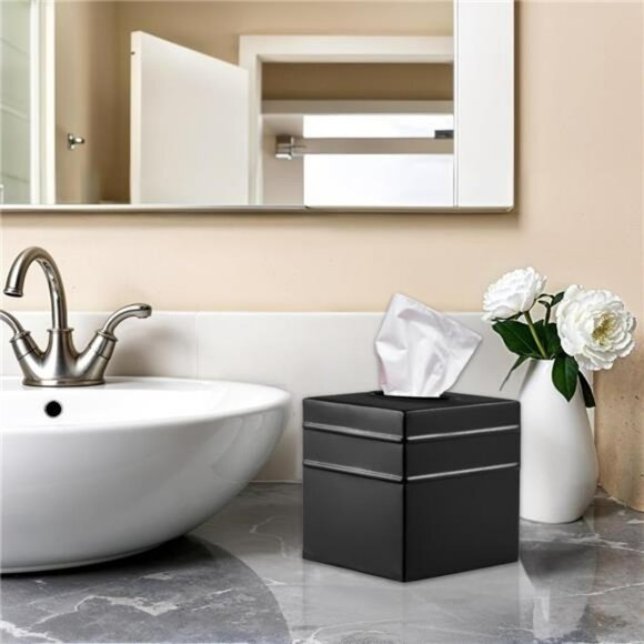 Matte black metal square tissue box cover decorative tissue holder for bathroom - Picture 7 of 8